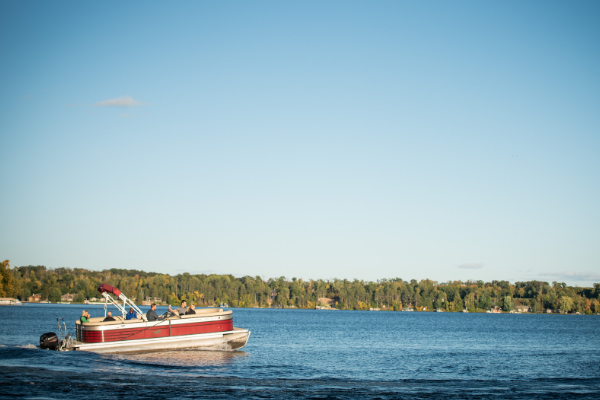 pontoon boat on a lake